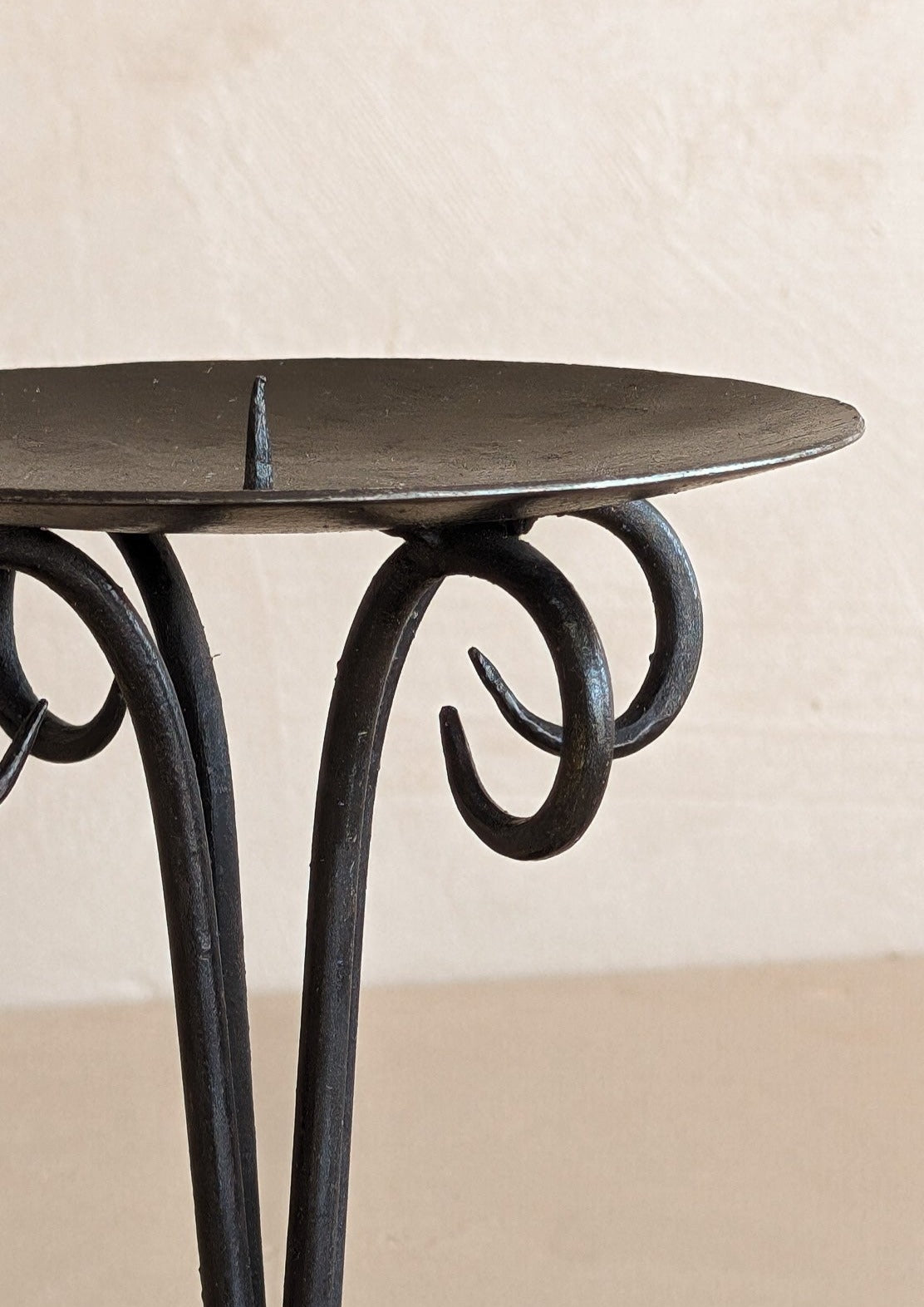 Vintage European Brutalist-Style Black Metal Candleholder