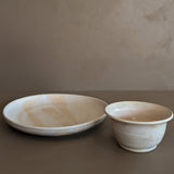 Handmade Blush and Peach Studio Pottery Plate and Bowl Set