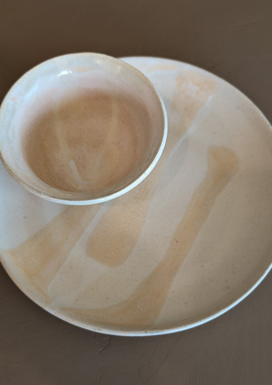 Handmade Blush and Peach Studio Pottery Plate and Bowl Set