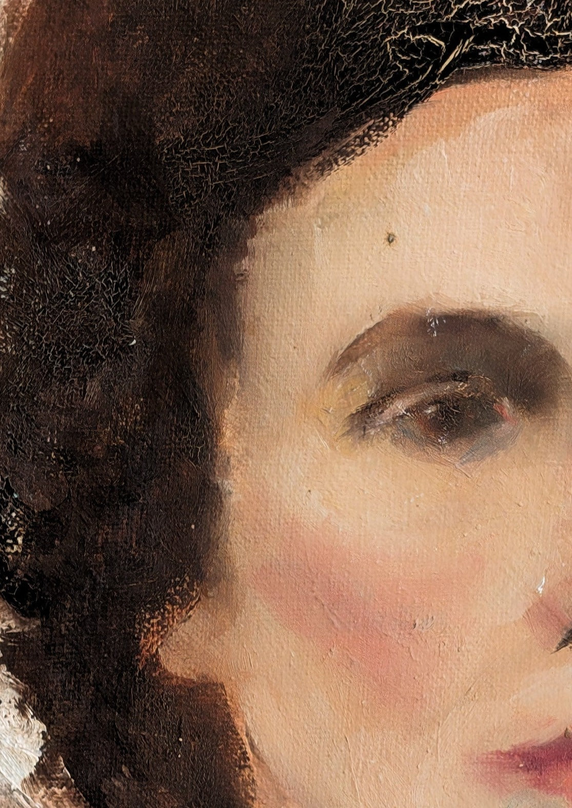 Signed Original Vintage Portrait of a Brown-Haired Woman