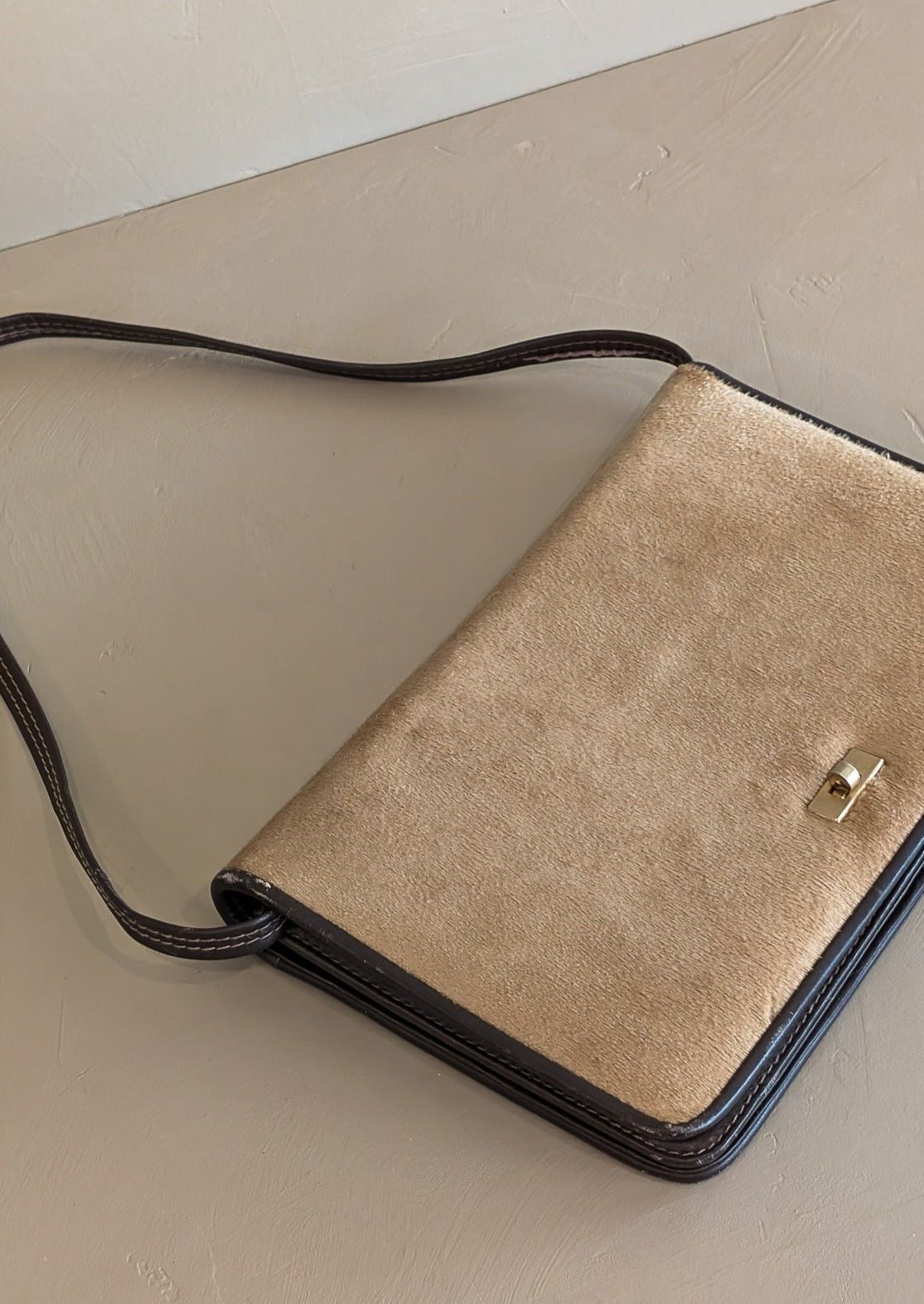 Structured Vintage Uruguayan Fur Purse with Petite Brass Clasp and Removable Strap