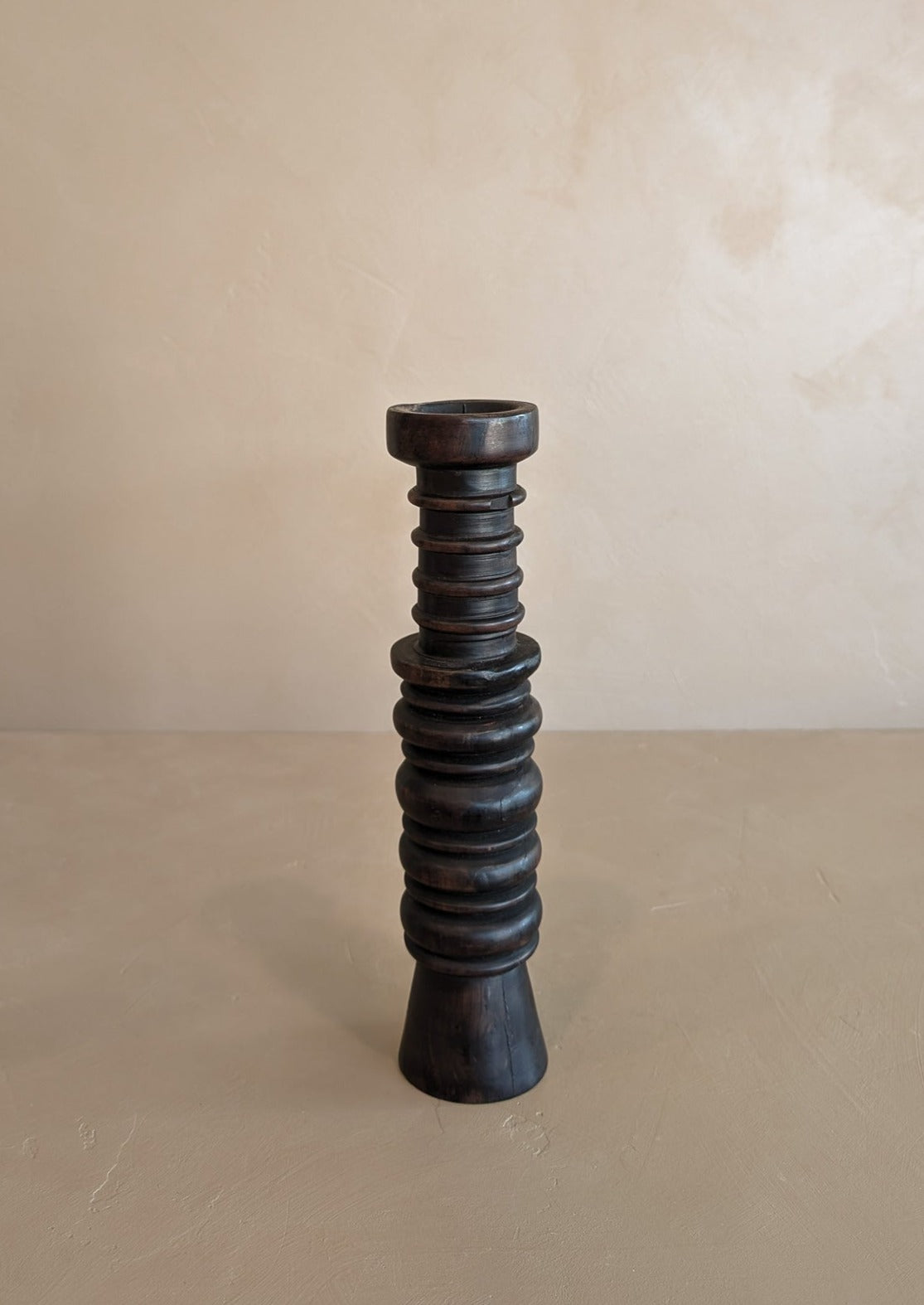 Dark Handmade Wooden Bobbin-Style Candlestick #4
