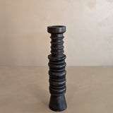 Dark Handmade Wooden Bobbin-Style Candlestick #4