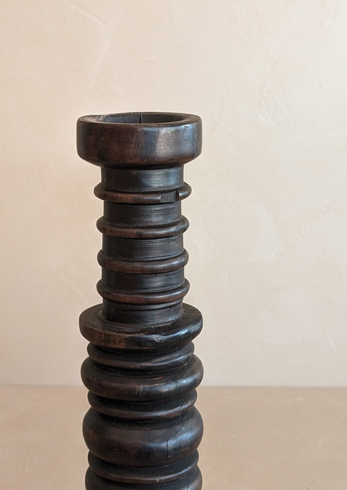 Dark Handmade Wooden Bobbin-Style Candlestick #4