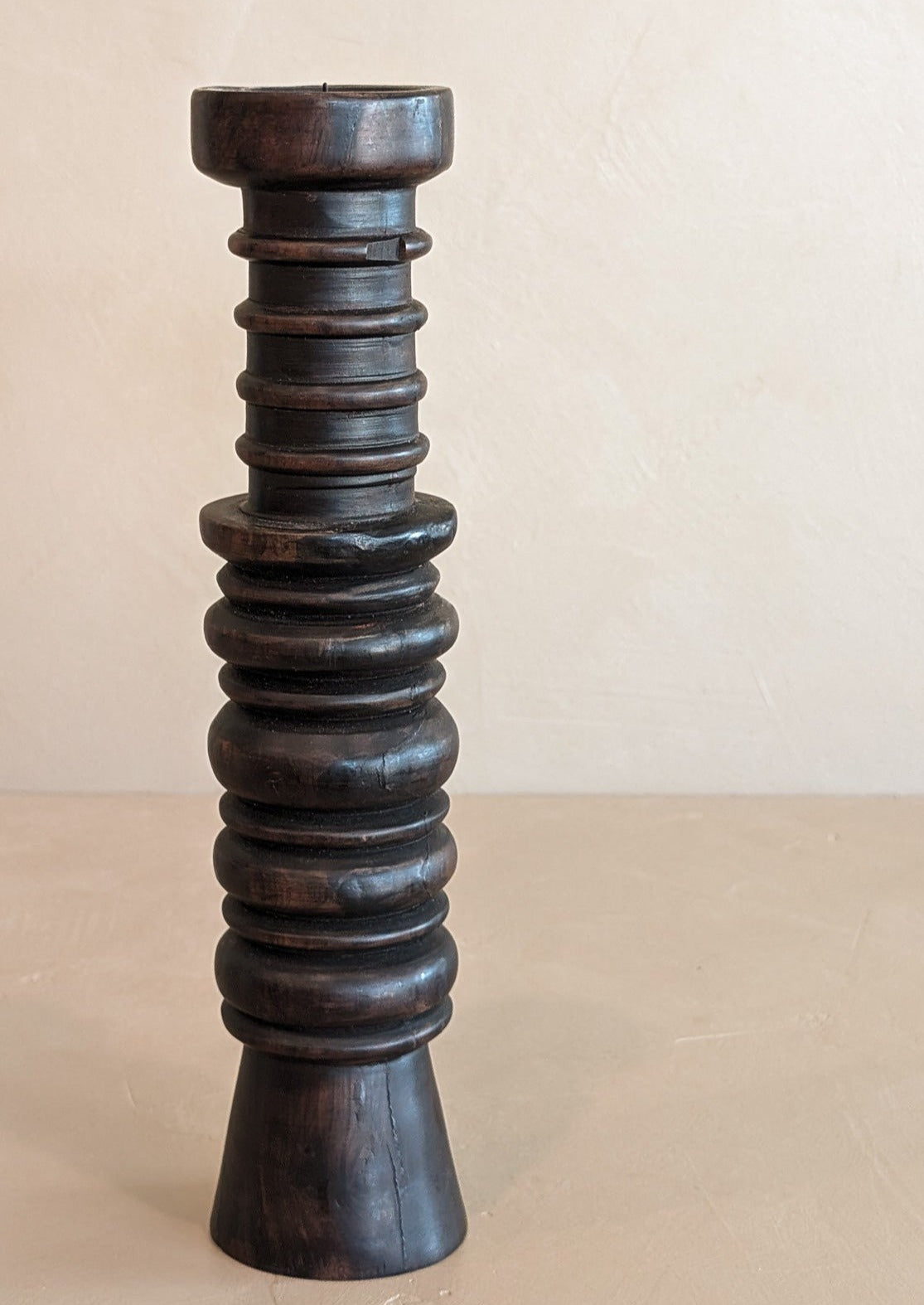 Dark Handmade Wooden Bobbin-Style Candlestick #4