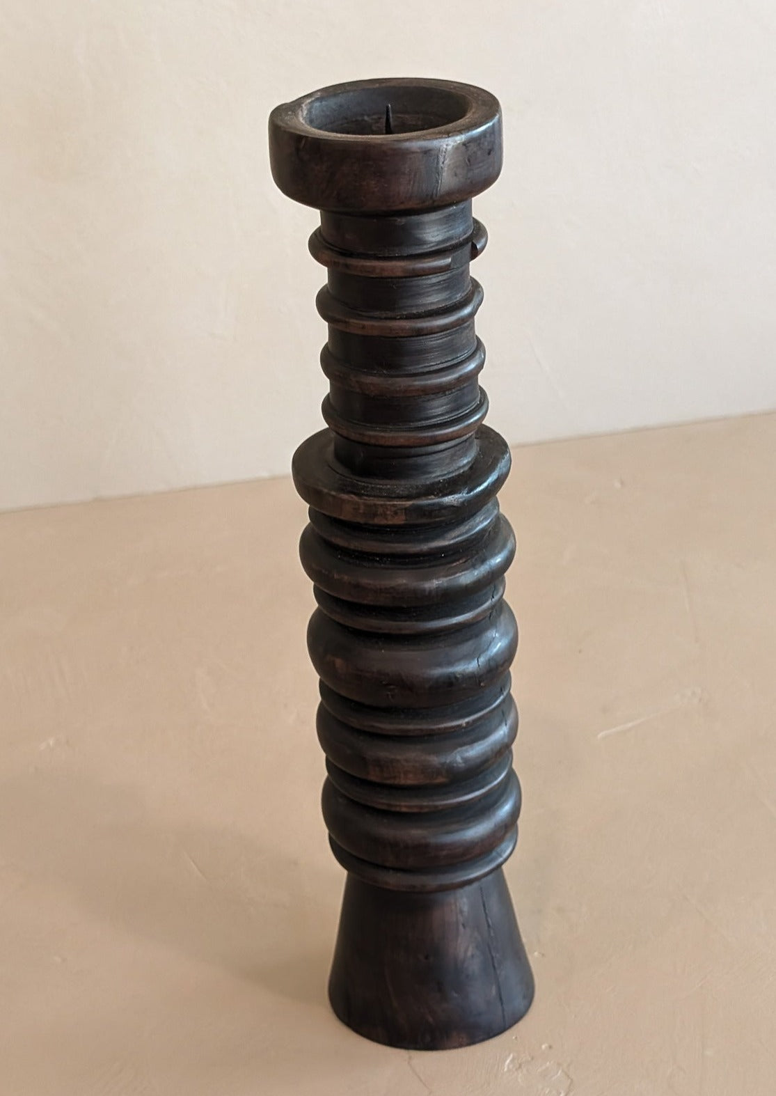 Dark Handmade Wooden Bobbin-Style Candlestick #4