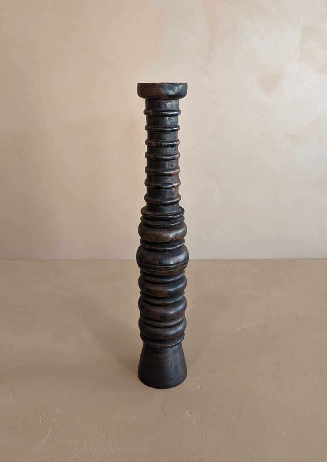 Dark Handmade Wooden Bobbin-Style Candlestick #6