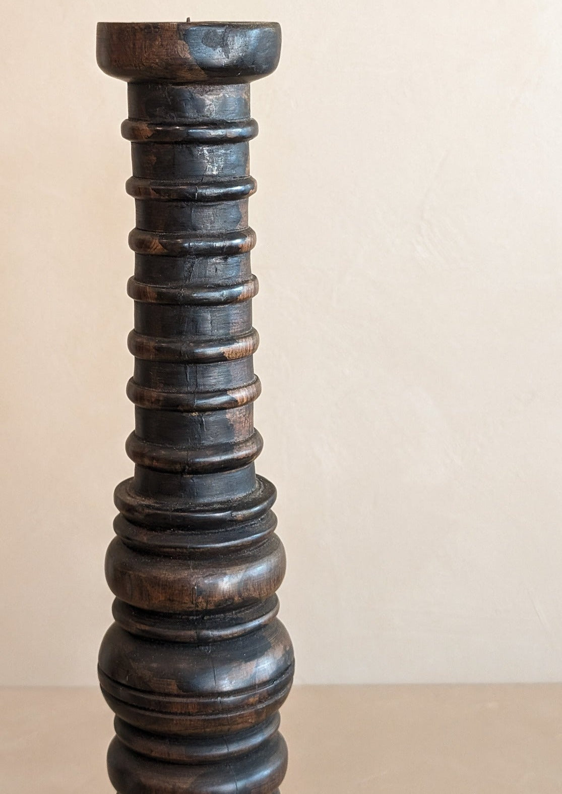 Dark Handmade Wooden Bobbin-Style Candlestick #6