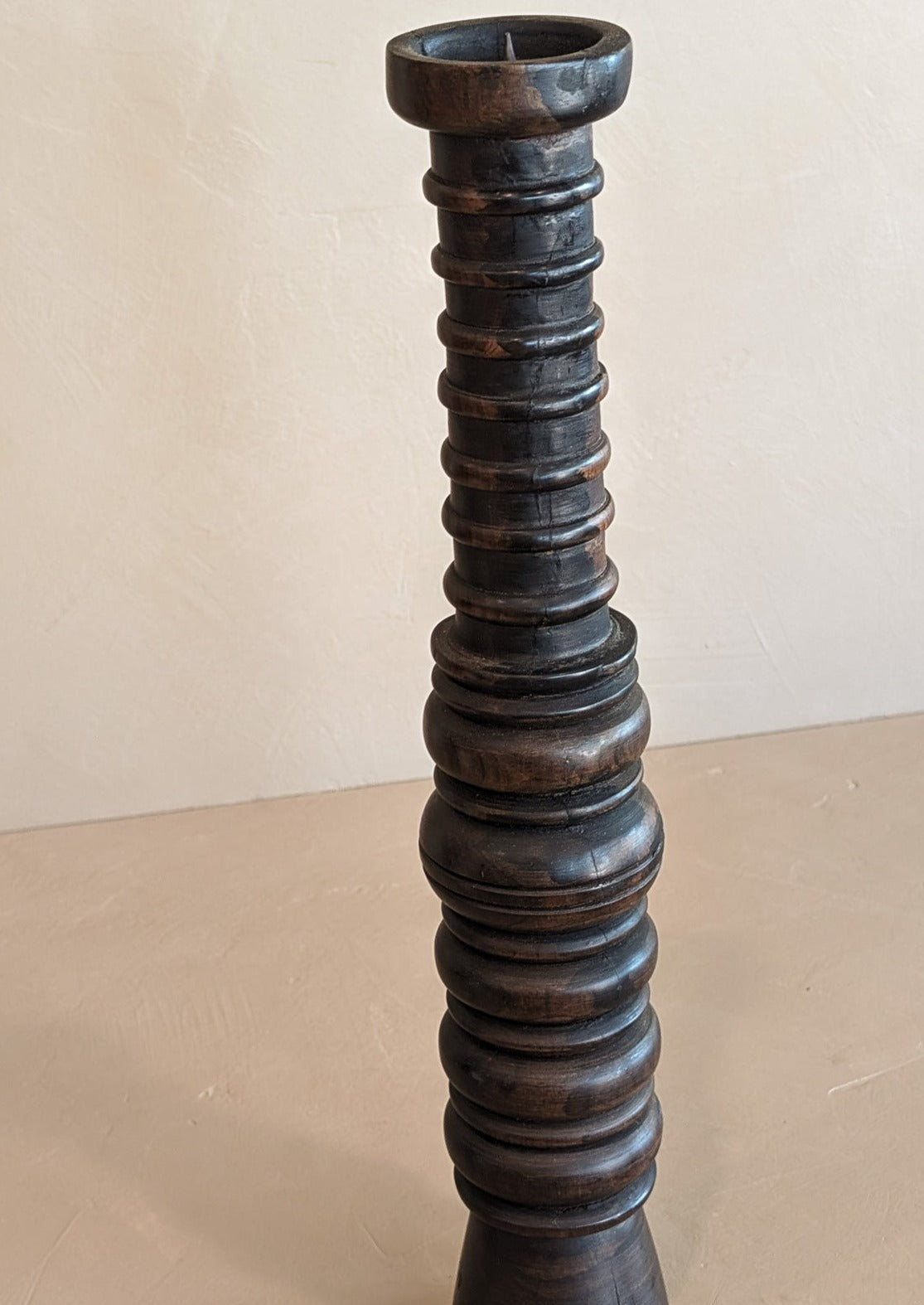 Dark Handmade Wooden Bobbin-Style Candlestick #6