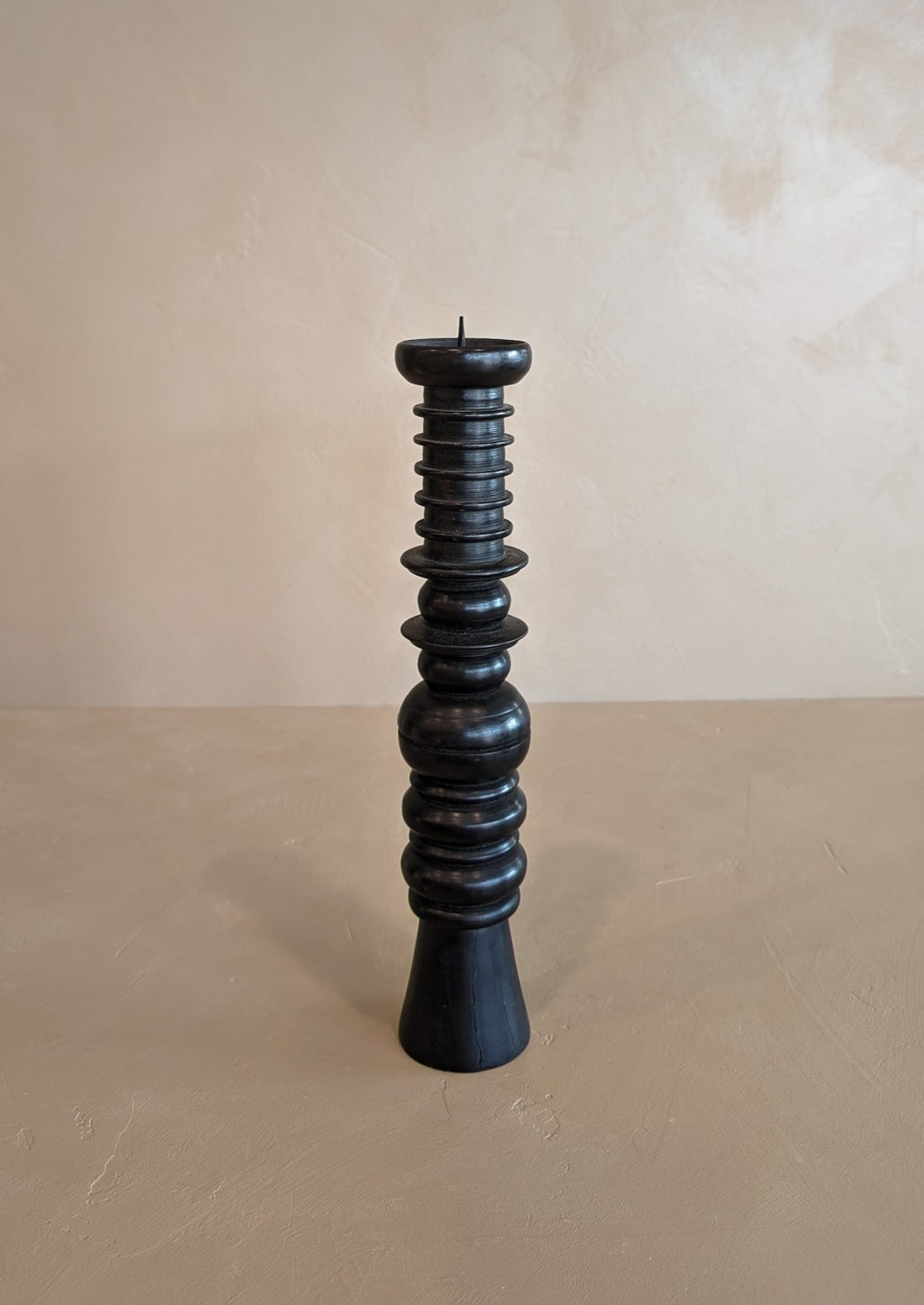 Dark Handmade Wooden Bobbin-Style Candlestick #7