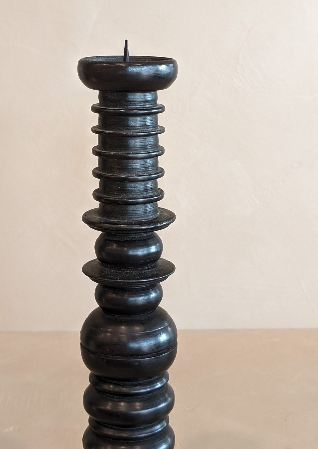 Dark Handmade Wooden Bobbin-Style Candlestick #7