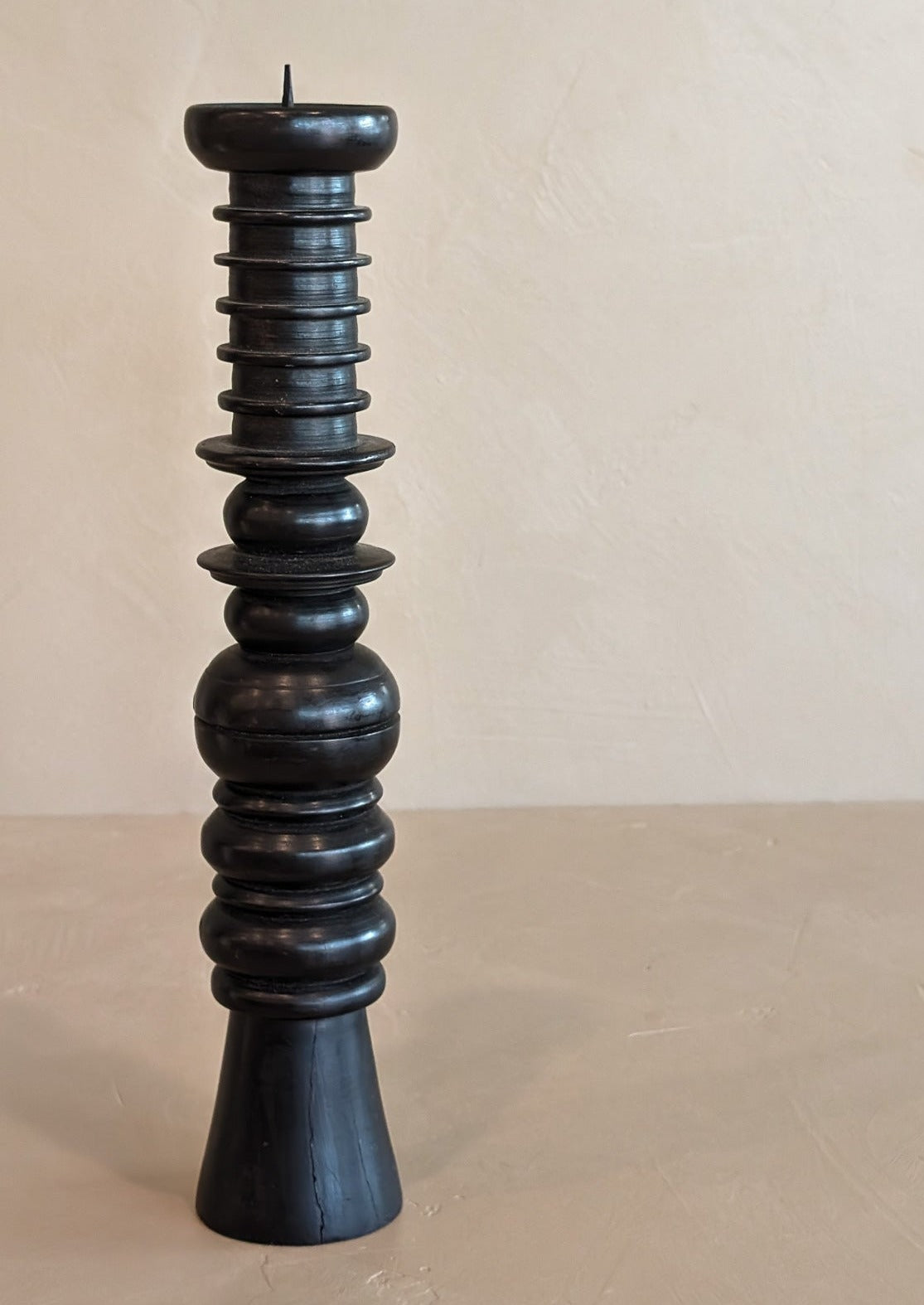 Dark Handmade Wooden Bobbin-Style Candlestick #7