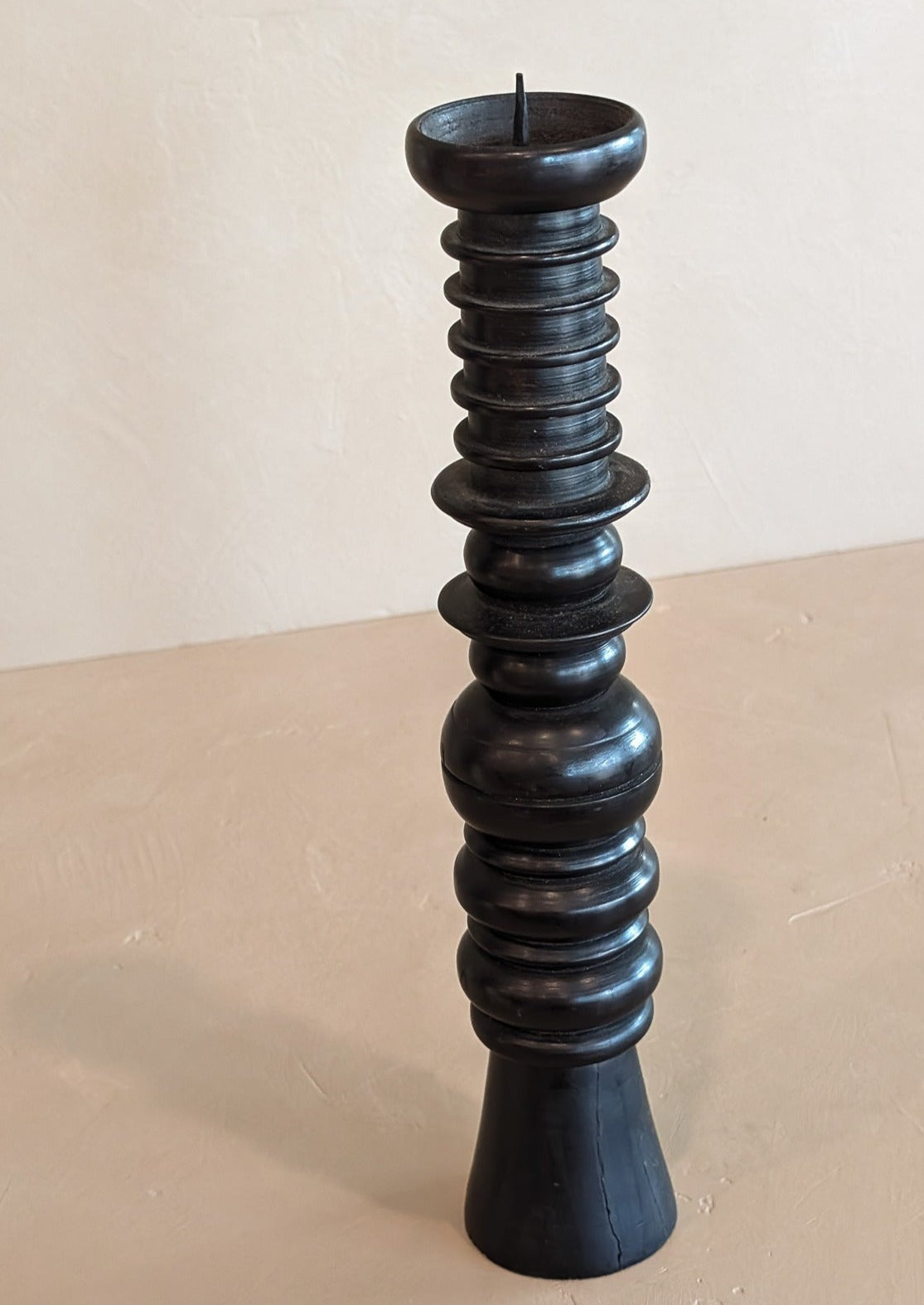 Dark Handmade Wooden Bobbin-Style Candlestick #7