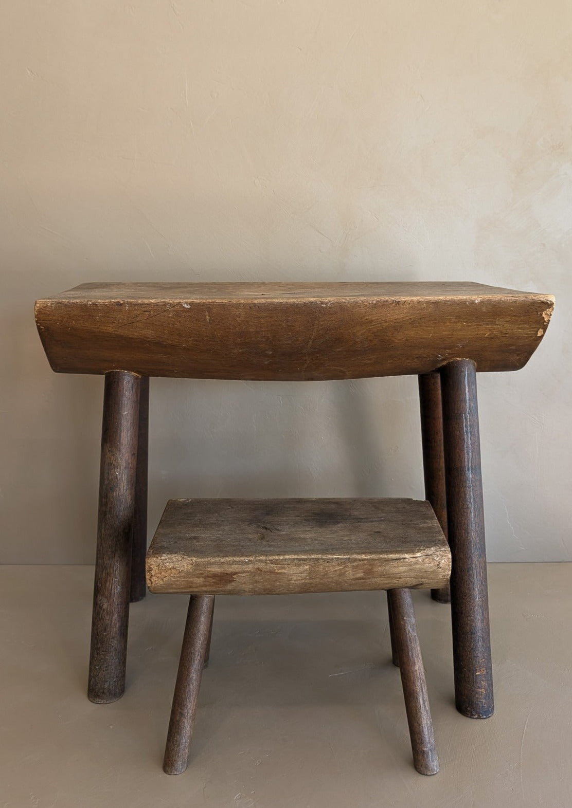 Vintage Hand-crafted Solid Walnut Stool - Large