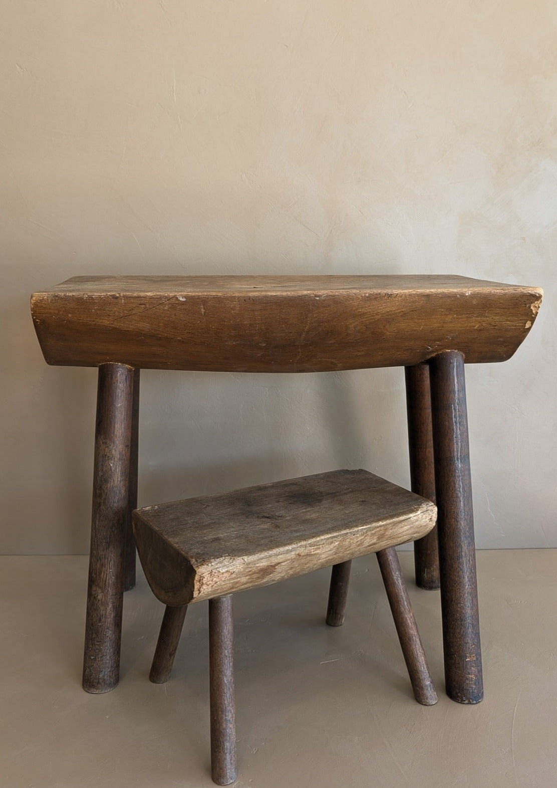 Vintage Hand-crafted Solid Walnut Stool - Large