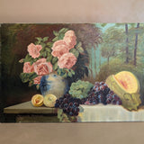 Signed 1969 Vintage Original Fruit and Floral Still Life Oil Painting by Marguerite Kimball