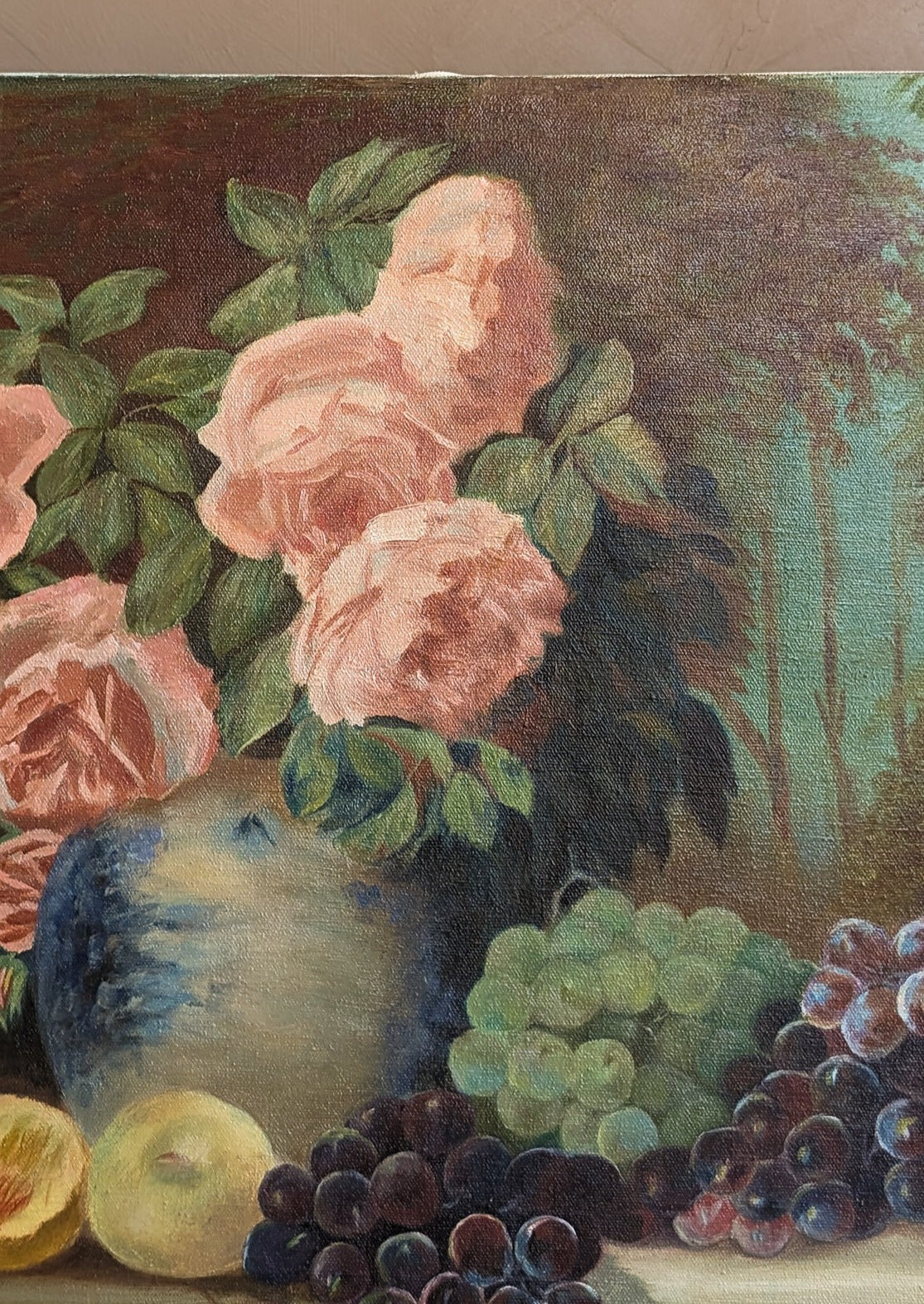 Signed 1969 Vintage Original Fruit and Floral Still Life Oil Painting by Marguerite Kimball