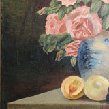 Signed 1969 Vintage Original Fruit and Floral Still Life Oil Painting by Marguerite Kimball