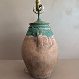 Vintage Turkish Vessel Lamp with Green Glaze