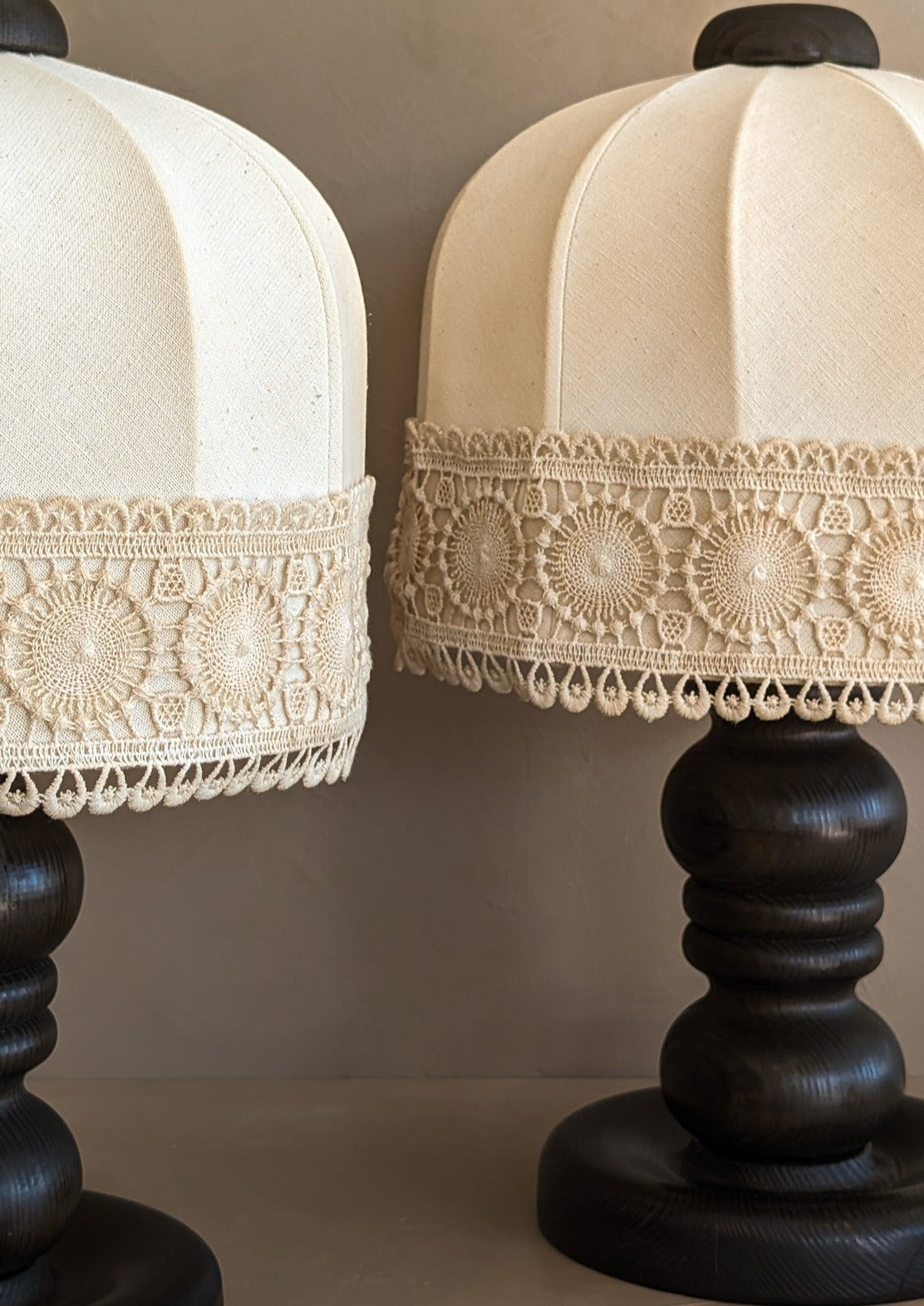 Pair of Vintage Swedish Markslöjd Dark Pine Table Lamps with Original Shades