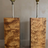 Pair of Vintage Handmade Flamed Wooden Lamps