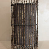Vintage Oval Lamp with Textured Branch Accents and Brown Lampshade