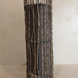 Vintage Oval Lamp with Textured Branch Accents and Brown Lampshade