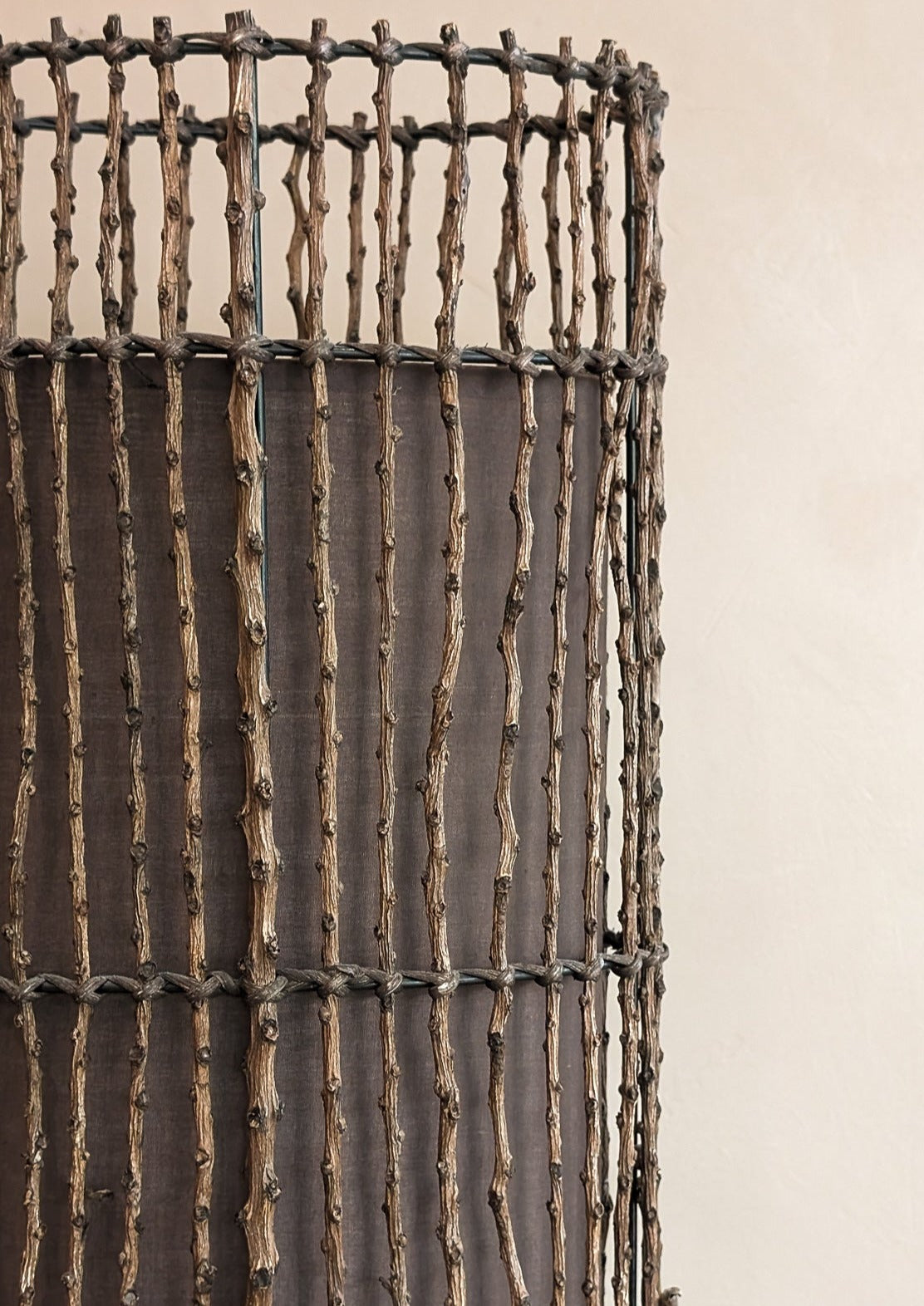 Vintage Oval Lamp with Textured Branch Accents and Brown Lampshade