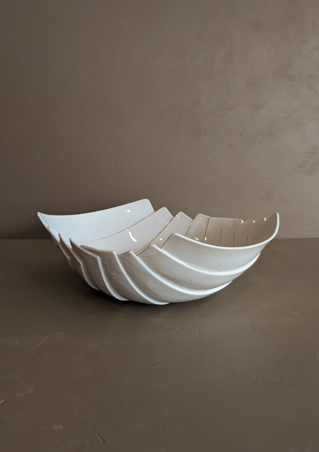 Large Cream Geometric Signed Studio Pottery Bowl
