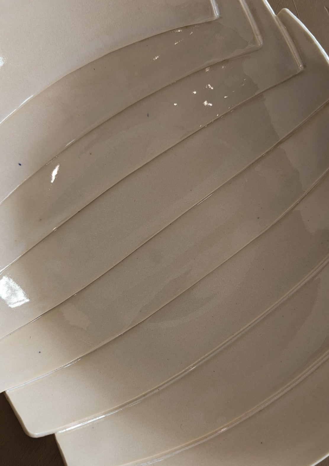 Large Cream Geometric Signed Studio Pottery Bowl
