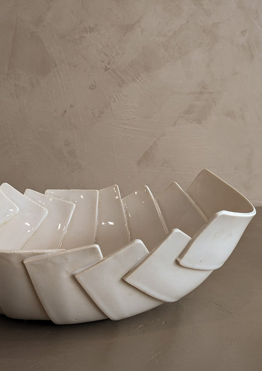 Large Cream Geometric Signed Studio Pottery Bowl