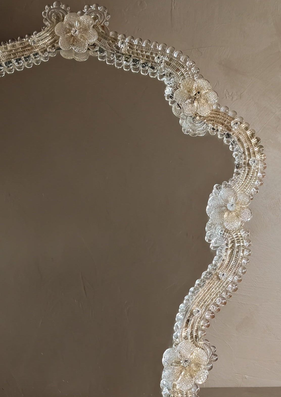 Large Vintage Murano Mirror with Glass Flowers and Stand