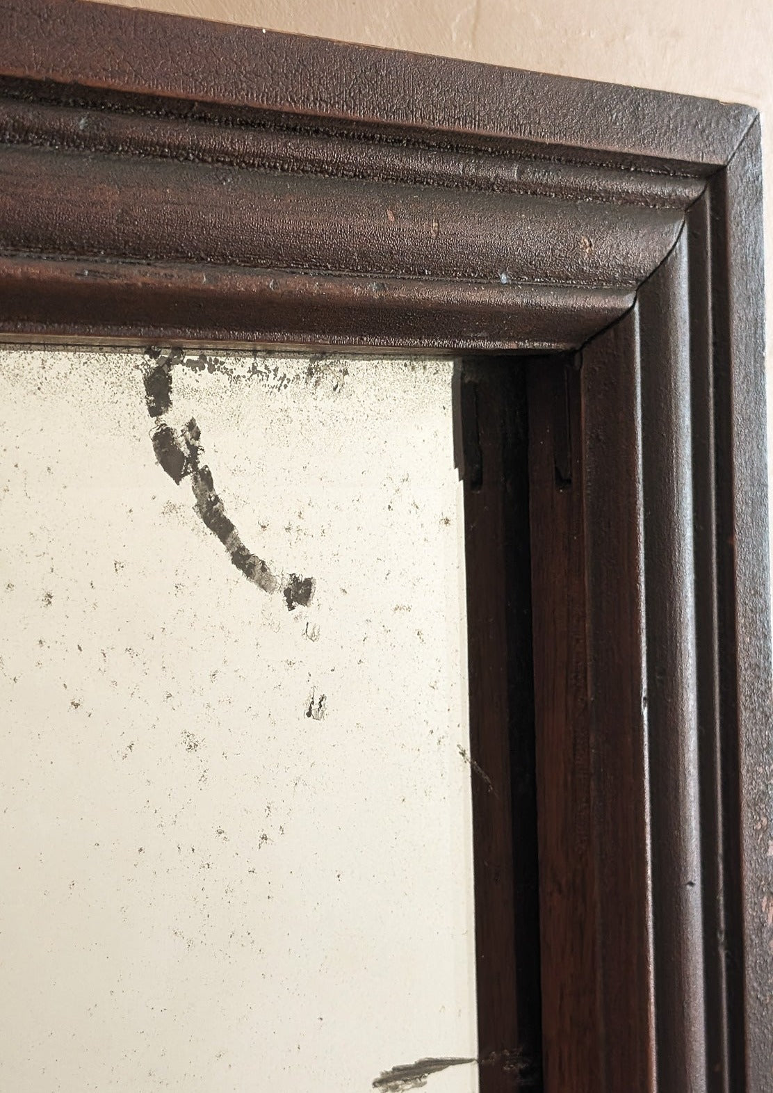 Vintage Dark Wooden Rectangular Mirror