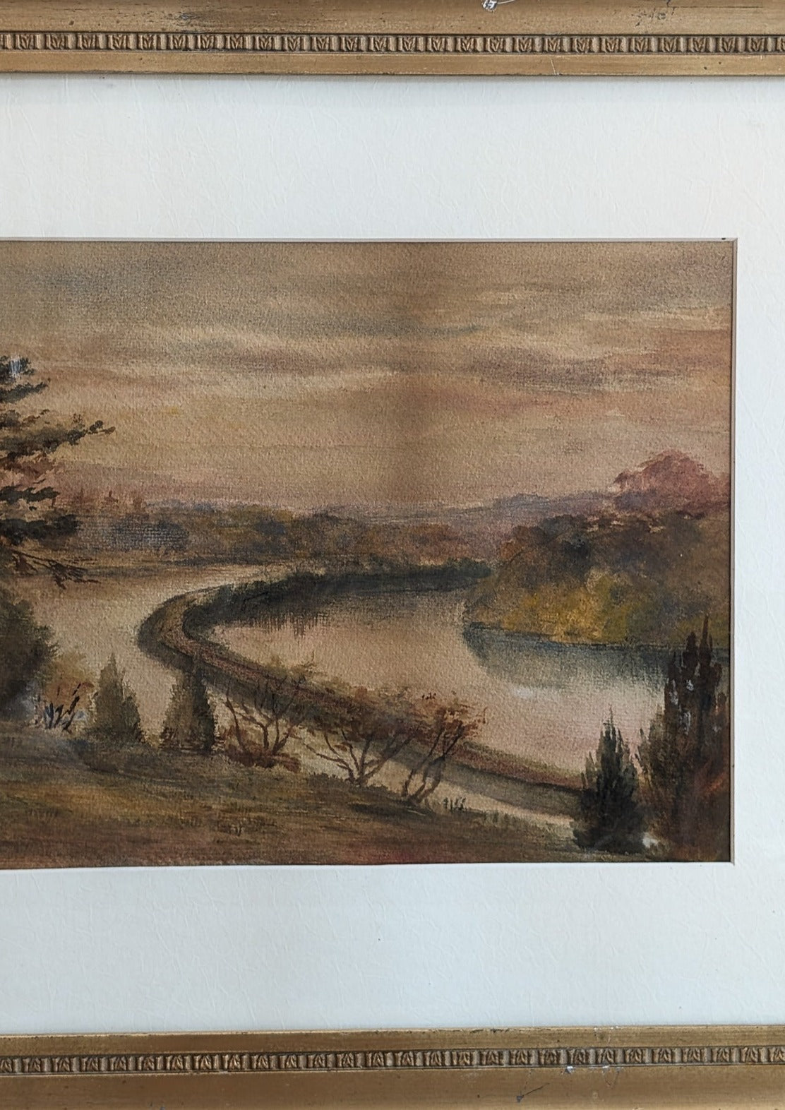 Original Signed and Framed Watercolor Landscape Painting by M. Cushing