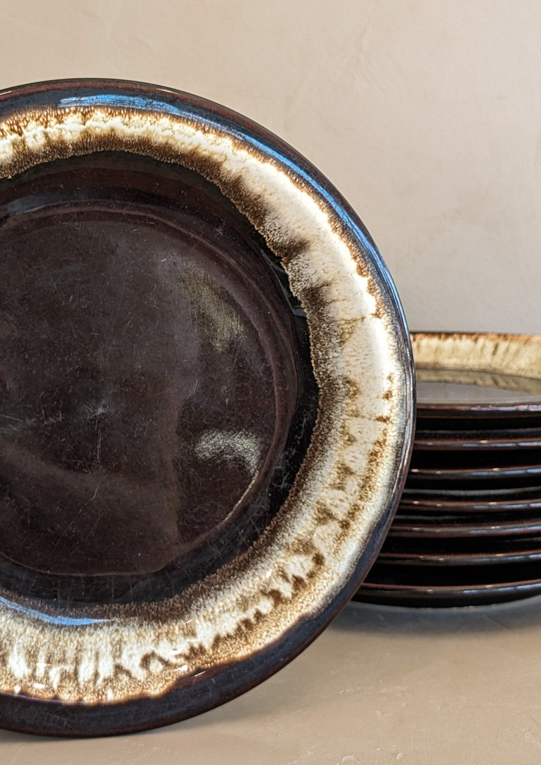 Vintage Pfaltzgraff Brown and White Drip Glaze Dinner Plates - Sold in Sets of 2