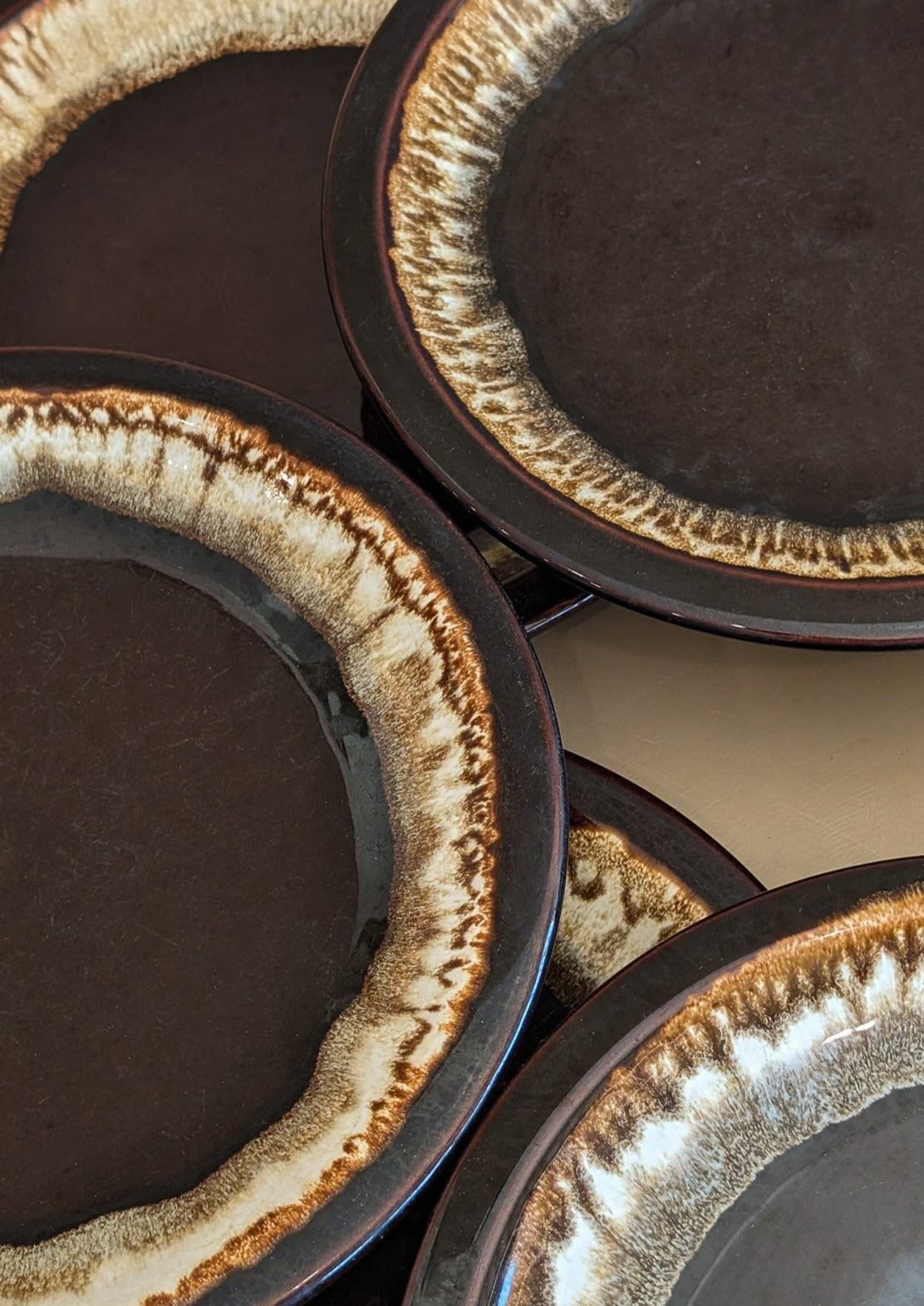 Vintage Pfaltzgraff Brown and White Drip Glaze Dinner Plates - Sold in Sets of 2