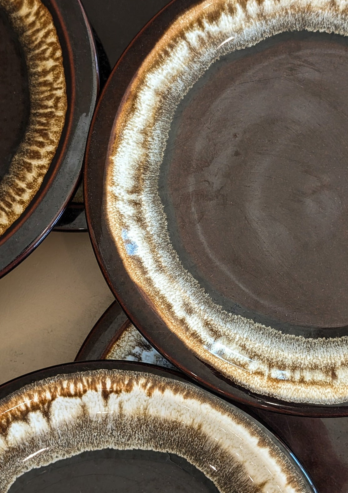 Vintage Pfaltzgraff Brown and White Drip Glaze Dinner Plates - Sold in Sets of 2