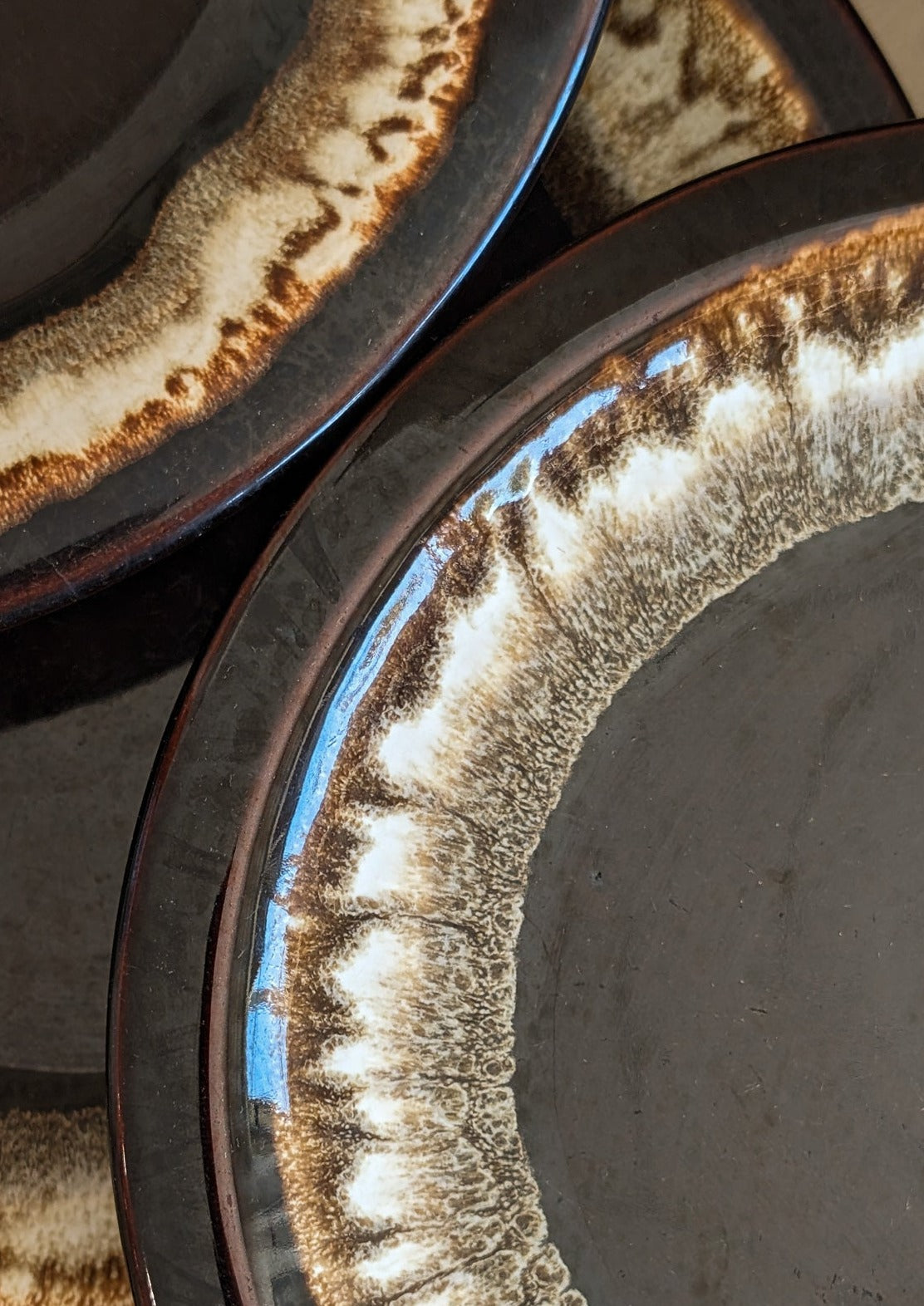 Vintage Pfaltzgraff Brown and White Drip Glaze Dinner Plates - Sold in Sets of 2
