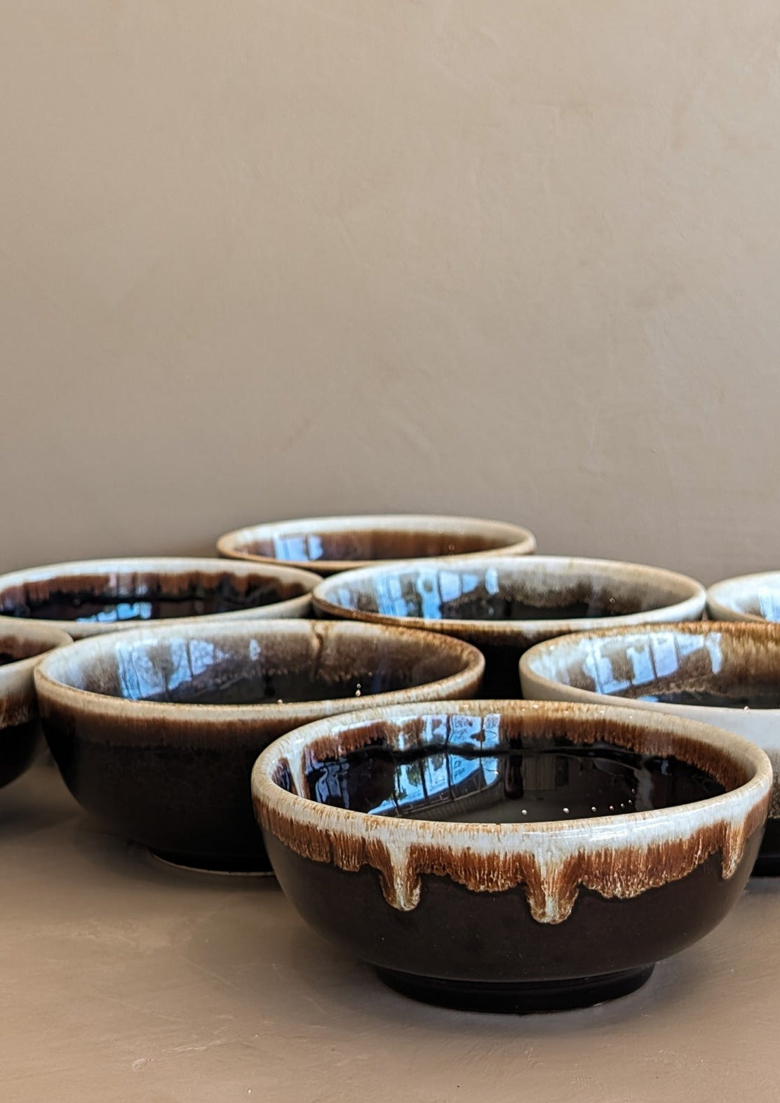 Vintage Pfaltzgraff Brown and White Drip Glaze Bowls - Sold in Sets of 2