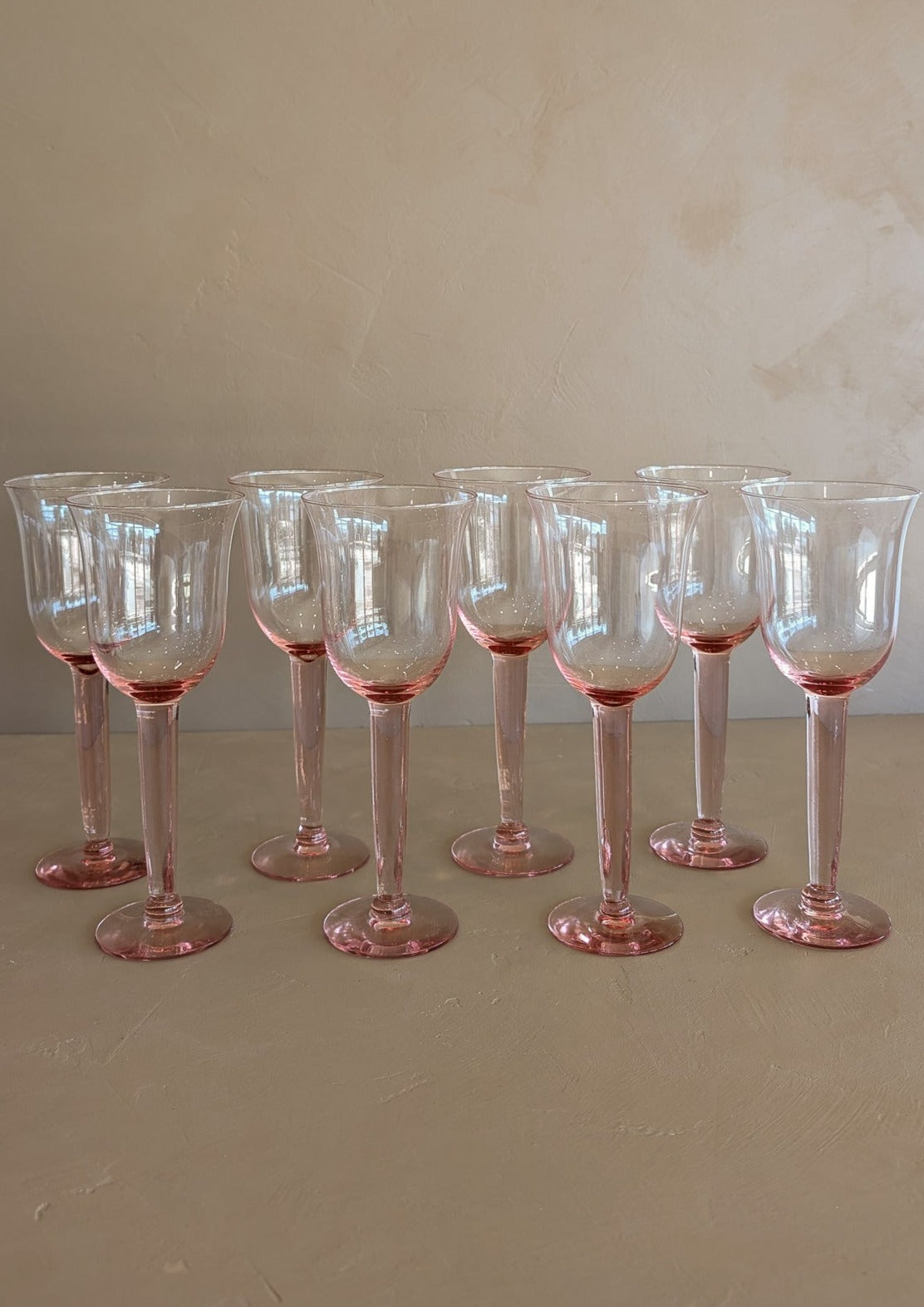 Pair of Vintage Pink Handblown Wine Glasses