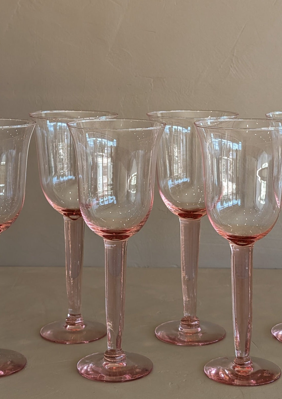 Pair of Vintage Pink Handblown Wine Glasses