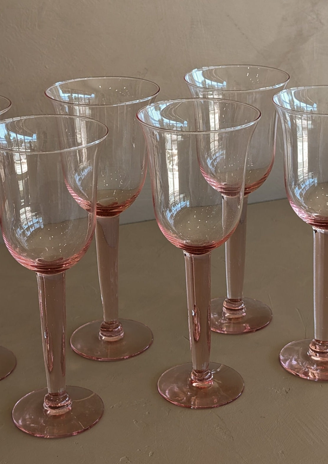 Pair of Vintage Pink Handblown Wine Glasses