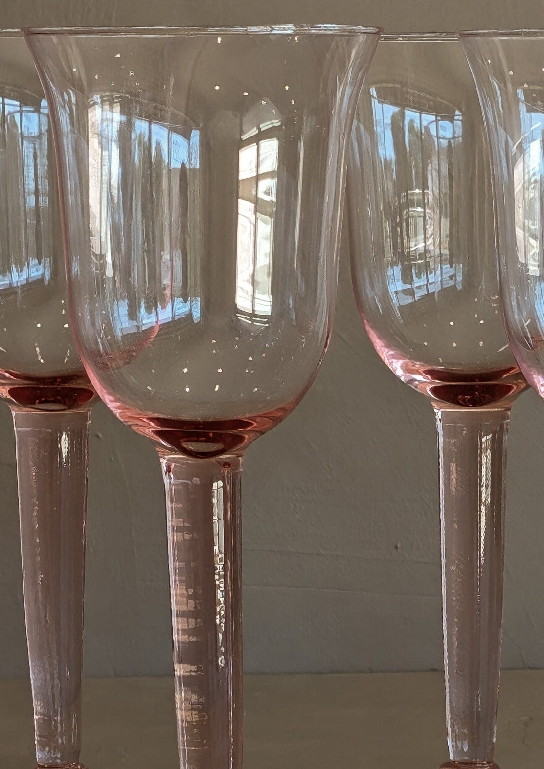 Pair of Vintage Pink Handblown Wine Glasses