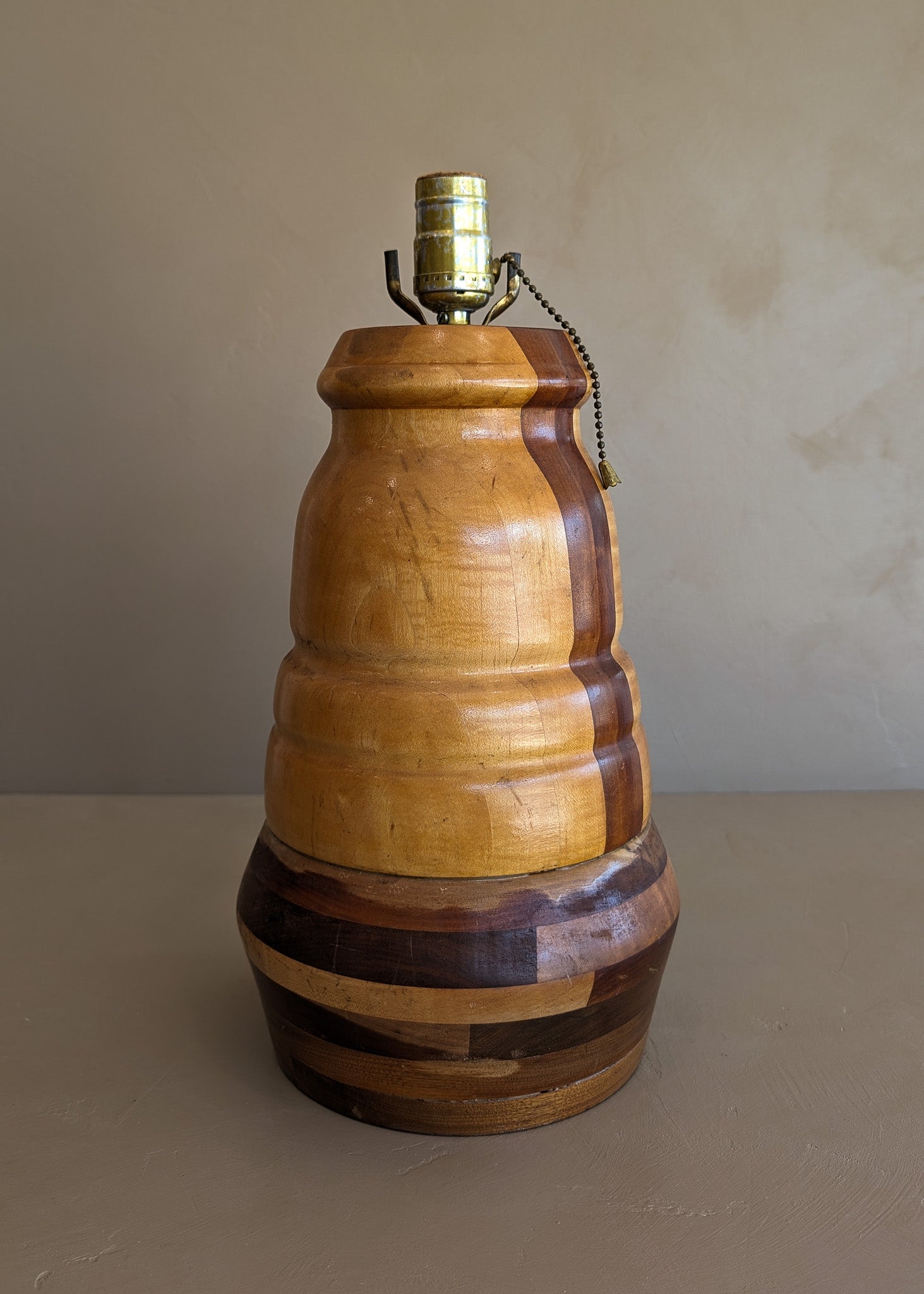 Handmade Vintage Danish Marquetry Wooden Lamp