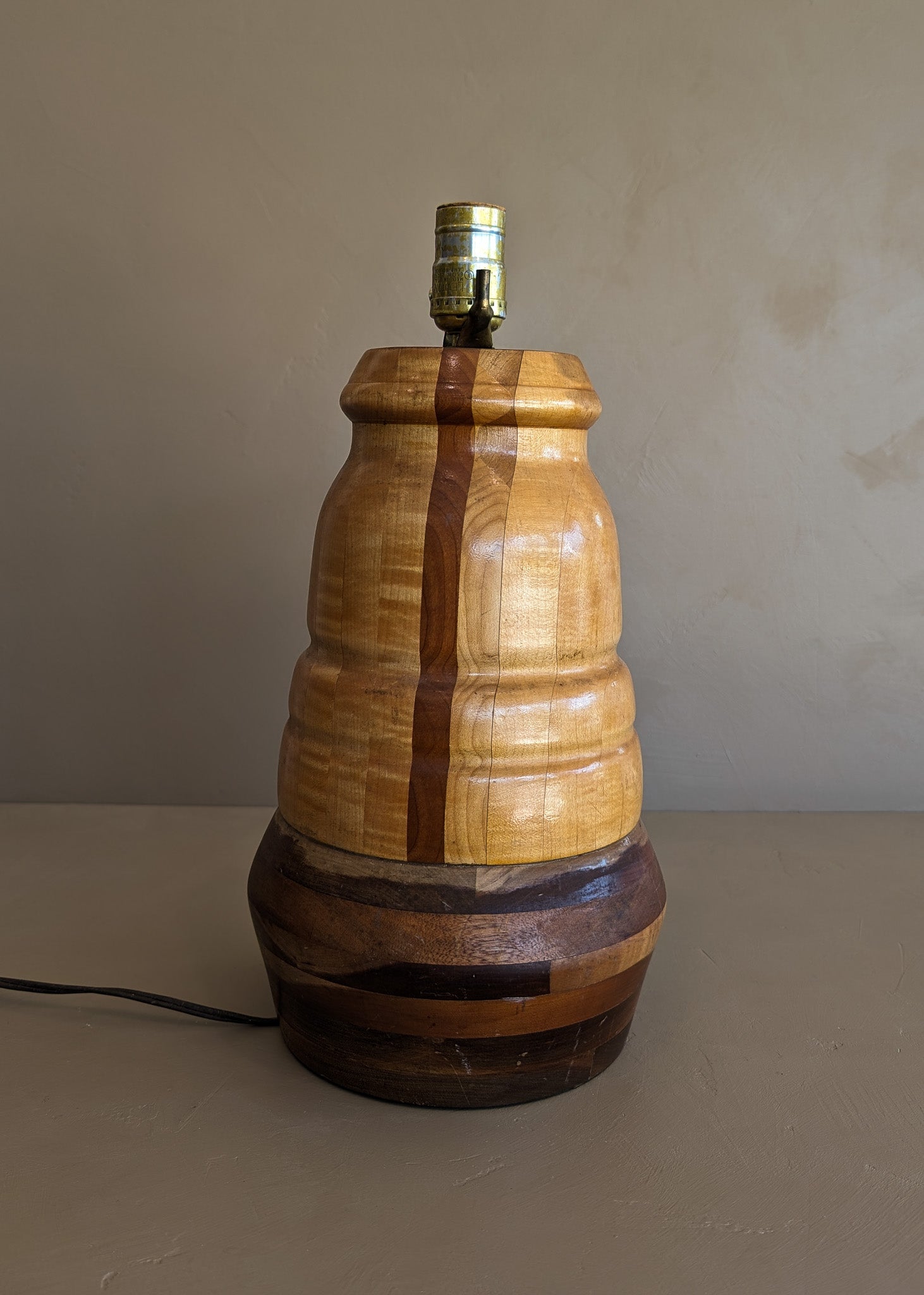 Handmade Vintage Danish Marquetry Wooden Lamp