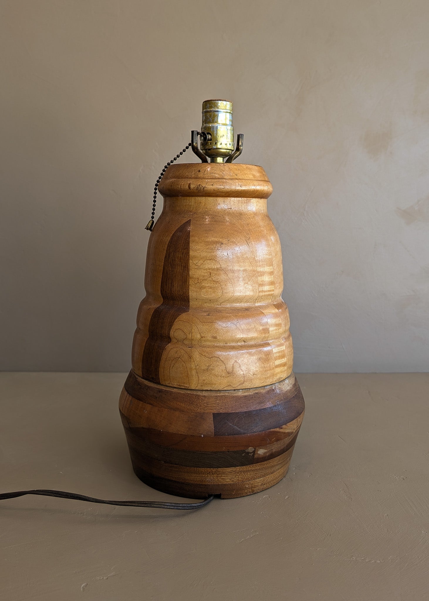 Handmade Vintage Danish Marquetry Wooden Lamp