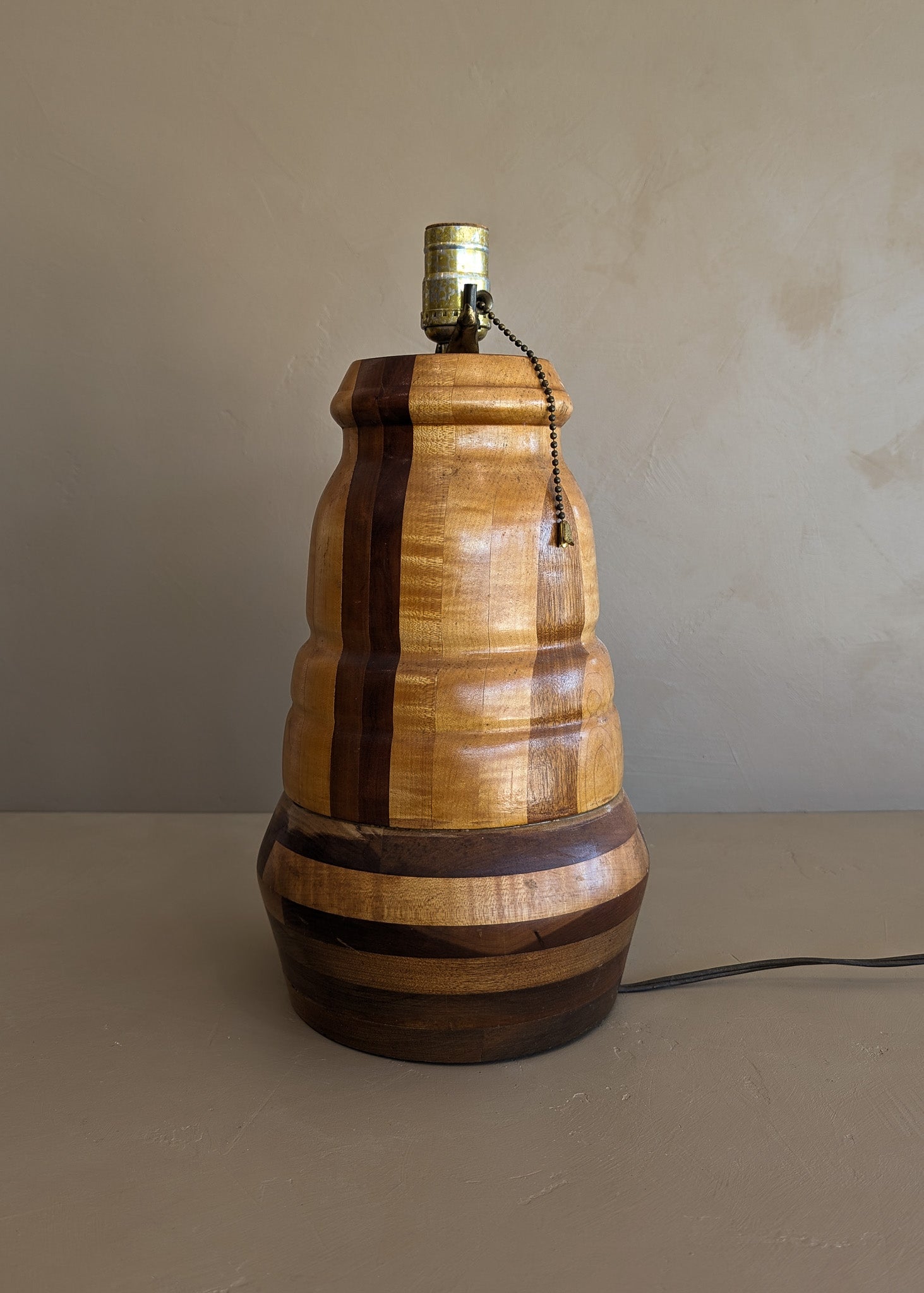 Handmade Vintage Danish Marquetry Wooden Lamp