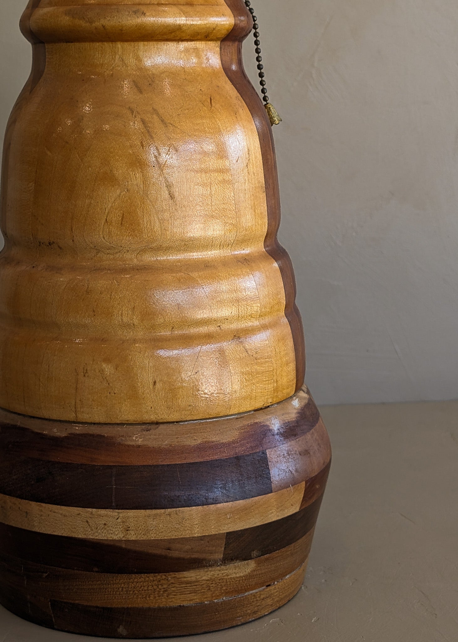 Handmade Vintage Danish Marquetry Wooden Lamp