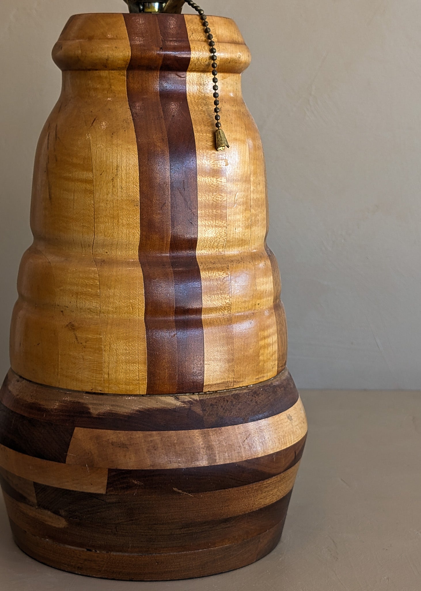 Handmade Vintage Danish Marquetry Wooden Lamp