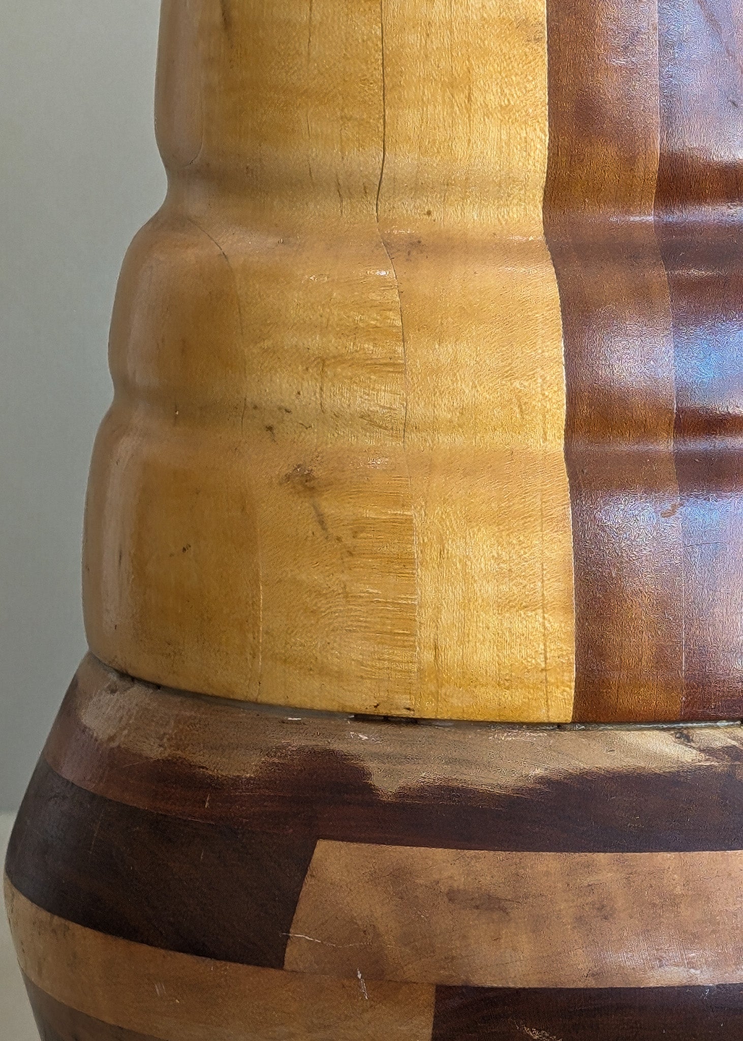 Handmade Vintage Danish Marquetry Wooden Lamp
